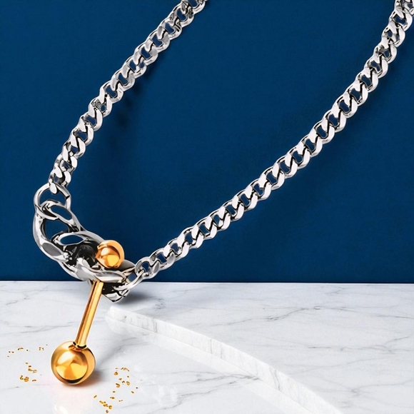 🆕️Two Tone 18K Gold Plated Stainless Steel Chain Necklace with Gold Ball Bar ✨ - Picture 12 of 14